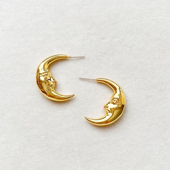 Golden Crescent Moon Earring - Picture 2 of 4